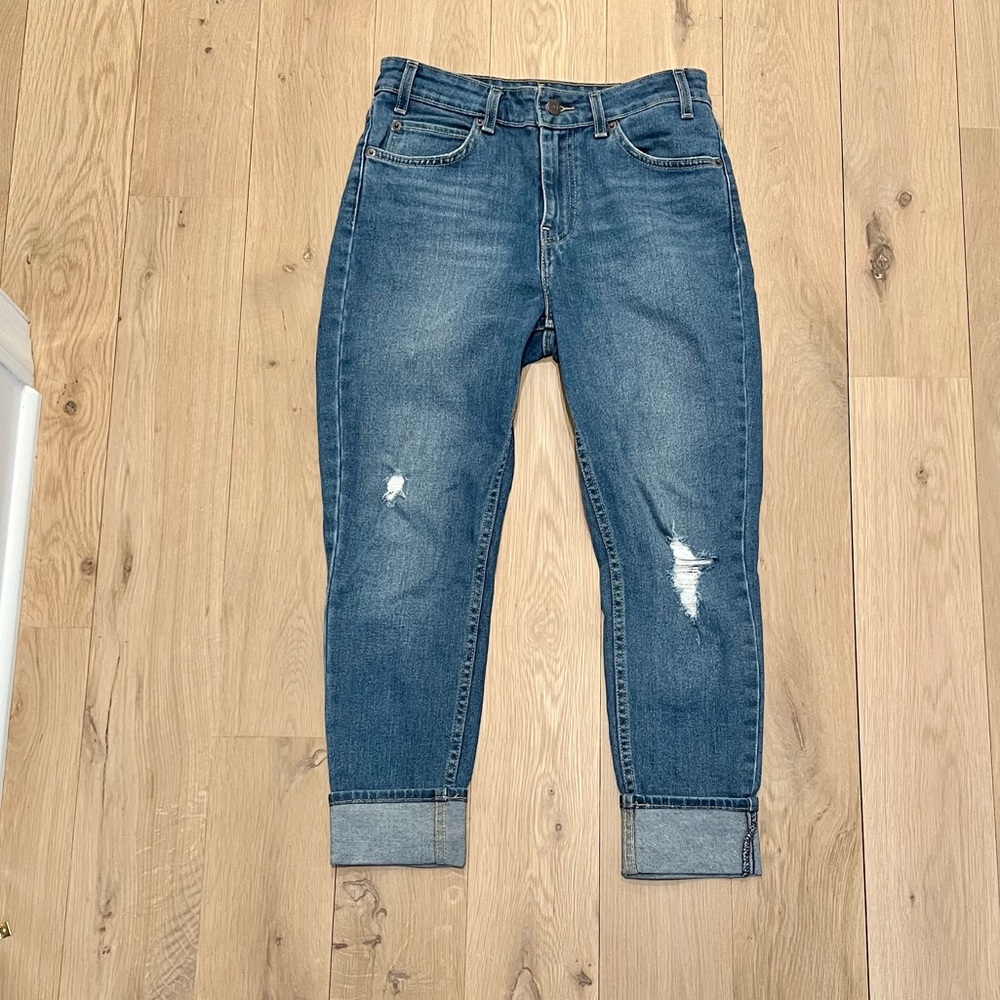 Levi's 721 Vintage High Rise Skinny Ankle Distressed Denim Jeans Blue Size 27 - Picture 8 of 16